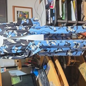 Black and Sky Blue Floral Button-Front Dress